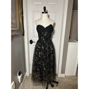 Lorrie Deb Vintage 50s Black Tulle Floral Gown Prom Formal Cocktail Party Dress